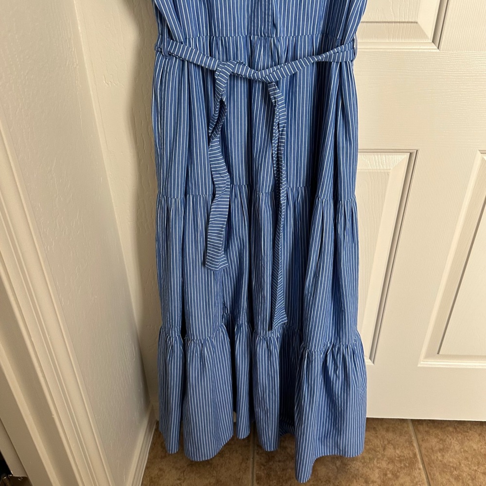 MILLE Sola Tiered Maxi Dress in Blue Pinstripe Cotton - Size XL - Picture 5 of 10